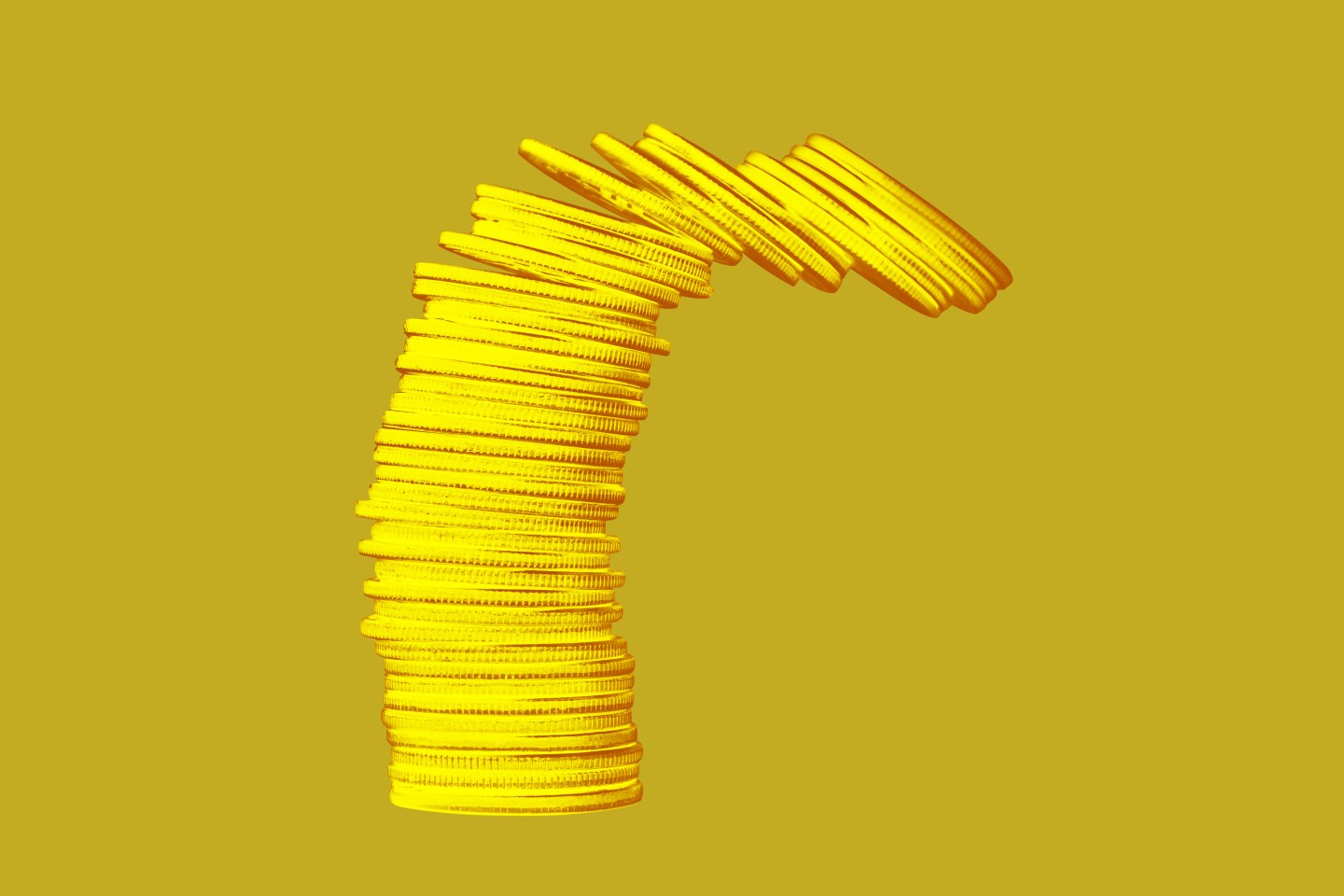 A stack of coins toppling over.