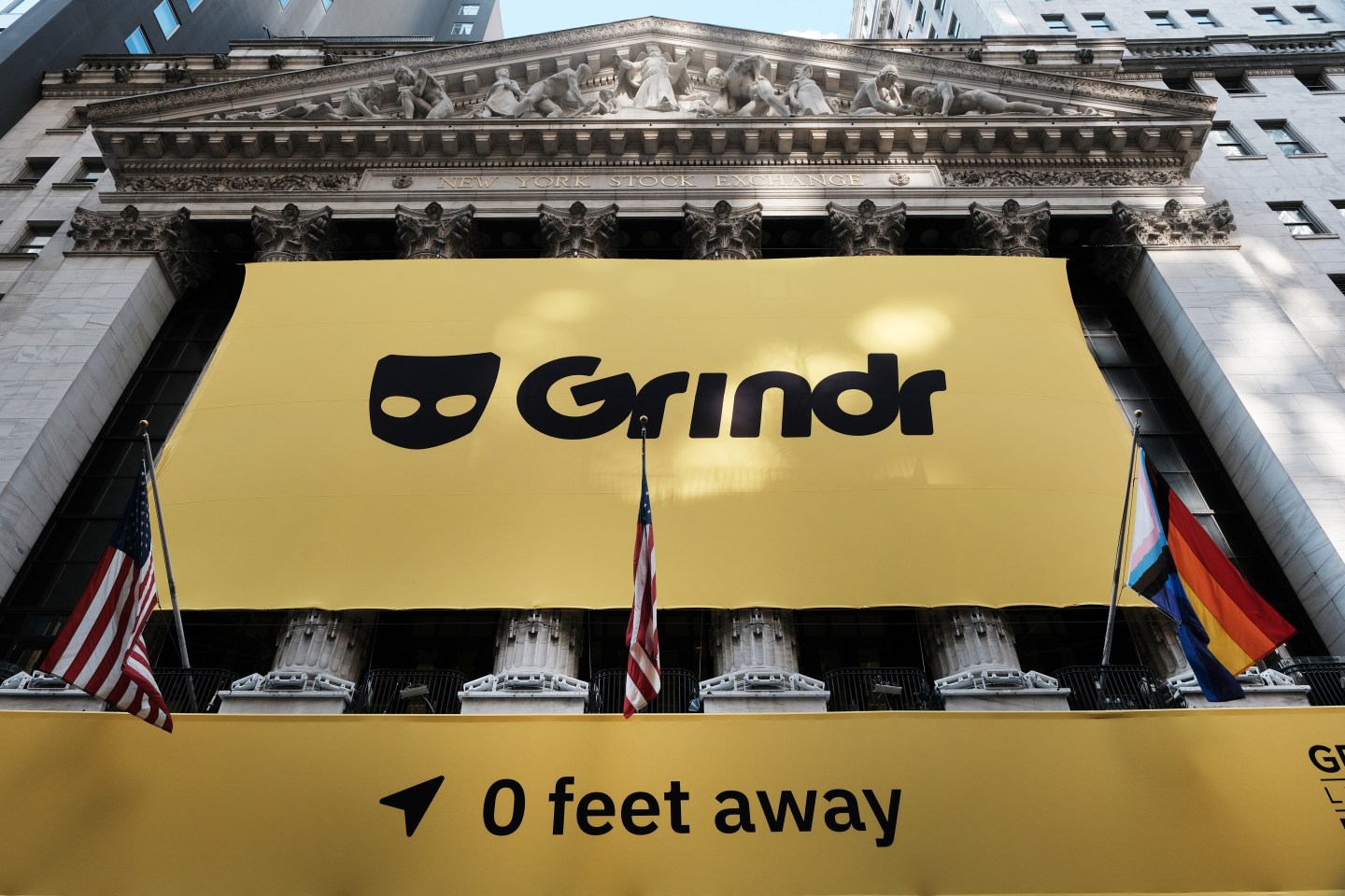 Grindr celebrates its public debut at the New York Stock Exchange in November 2022.