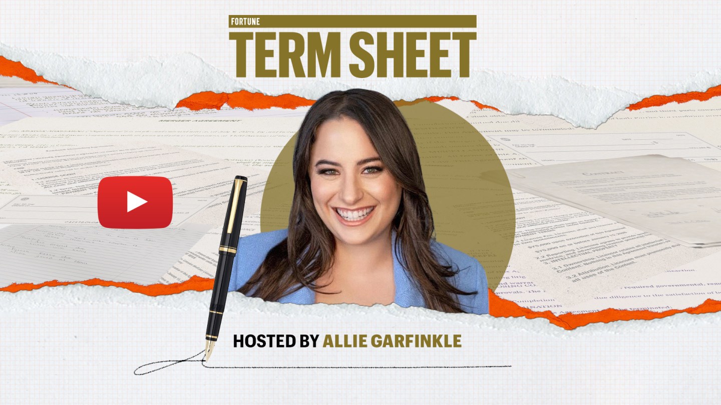 Fortune Term Sheet podcast hosted by Allie Garfinkle graphic with photo of Allie, links to YouTube video