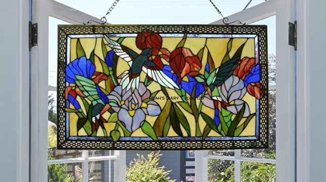 MMA iris stained glass hanging panel Tiffany Magnolia